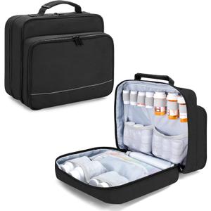 Damero Pill Bottle Organizer, Medicine Bottles Storage Bag Medication Travel Carrying Case for Pill Organizer, Vitamins, Medical Supplements, Black, Patent Design