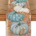 Artoid Mode Bule Polka Dot Pumpkins Eucalyptus Wood Fall Table Runner, Seasonal Autumn Kitchen Dining Table Decoration for Home Party Decor 13x72 Inch (Blue)