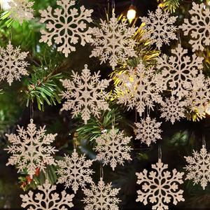 36 Pack Champagne Snowflake Ornaments Plastic Glitter Snow Flakes Ornaments for Winter Christmas Tree Decorations Size Varies Craft Snowflakes