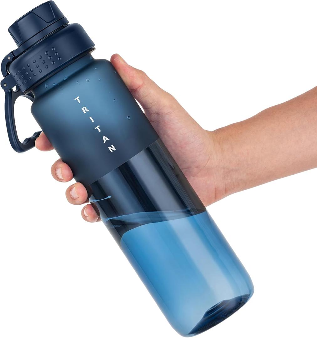 OLDLEY 32oz Frosted Clear Water Bottle, BPA-Free Tritan Plastic Reusable Water Bottle with Fast-Flow Spout Lid, Wide Mouth Leakproof Sports Drinking Bottle for Gym, School, Travel, Midnight Blue