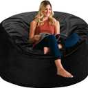 HABUTWAY Bean Bag Chair 3Ft Luxurious Velvet Ultra Soft Fur with High Rebound Memory Foam Bean Bag Chairs for Adults Plush Lazy Sofa with Fluffy Sponge 3' (Black New)