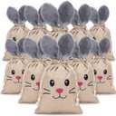 Woanger 10 Pcs Easter Bunny Bags with Drawstring 7.9 x 10.2 Inch Easter Burlap Bags Rabbit Ears Furry Bunny Bag Cookies Chocolate Party Favors Gift Candy Egg Hunts Stuffer for Kids Girls
