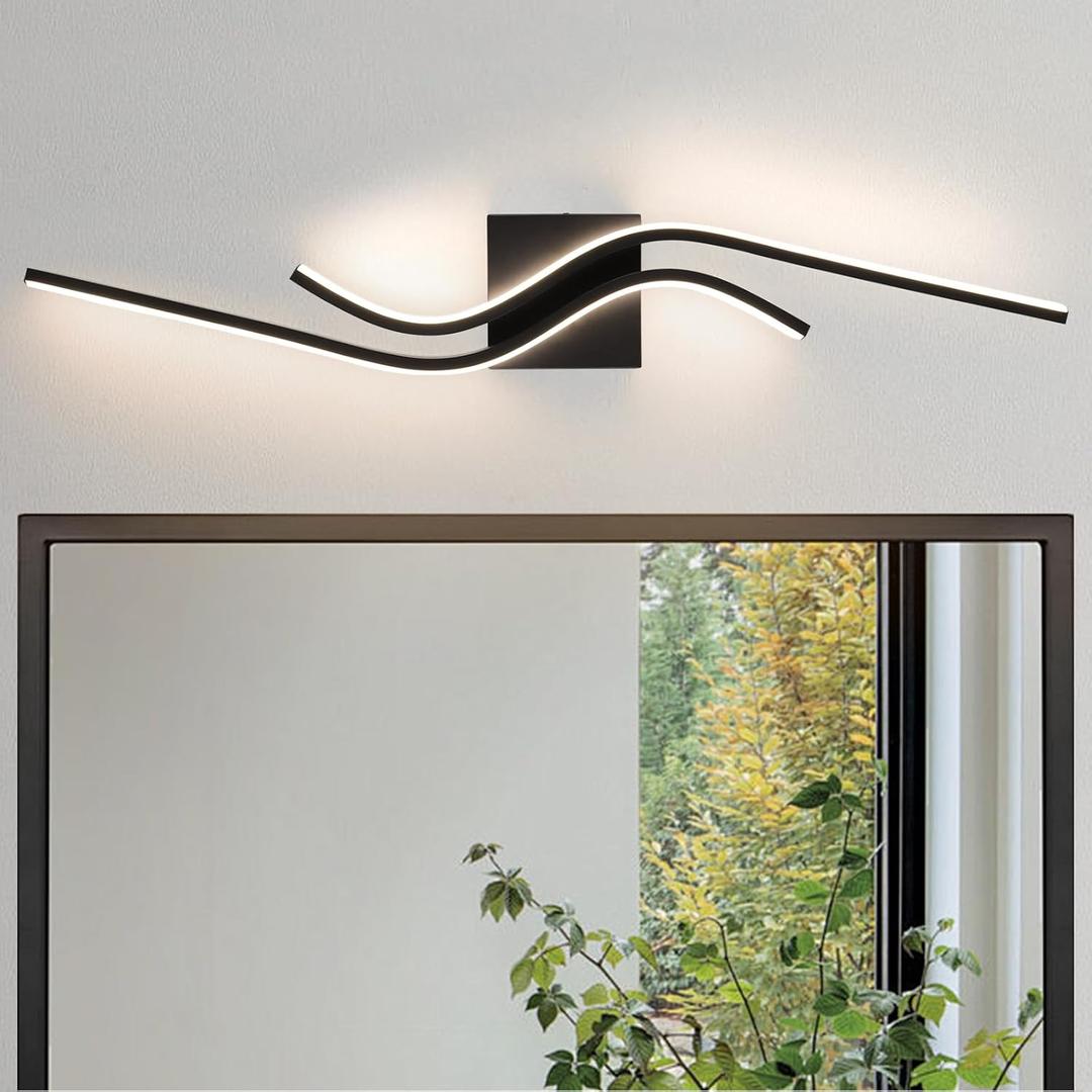 Modern LED Vanity Lights 31.5Inches Modern Bathroom Vanity Light 4000K Black Bathroom Light Fixtures Over Mirror Indoor Led Wall Sconce Lights for Living Room