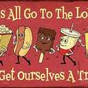 6 x Cute Movie Theatre Gaming Room Snacks Sign - Let's All Go To The Lobby Vintage Wall Decor 12" * 8" (030) (Red)