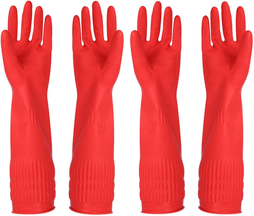 Rubber Cleaning Gloves Kitchen Dishwashing Glove 2-Pairs And Cleaning Cloth 2-Pack,Waterproof Reuseable.(Large)