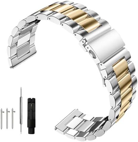Nizonlaie Quick Release Stainless Steel Watch Band Matte Brushed Metal Watchband 14mm 16mm 18mm 20mm 22mm 24mm Universal Solid Stainless Steel Metal Smartwatch Bracelet Replacement Band for Men Women (7")