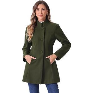 Allegra K Women's Winter Overcoat Mid-Long Stand Collar Single Breasted Coat Outerwear M