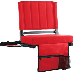 SPORT BEATS Stadium Seats with Back Support Bleacher Chairs with Back and Cushion Thick Padded Bleacher Seats Includes Shoulder Strap Red 2pcs Regular - 17" W x 12" D x 16.5" H