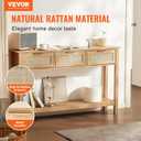 VEVOR Rattan Console Table with 3 Storage Drawers, Rattan Entryway Table with Natural Rattan Sliding Door, Console Sofa Table for Living Room, Study, Entryway Or TV Wall, Natural