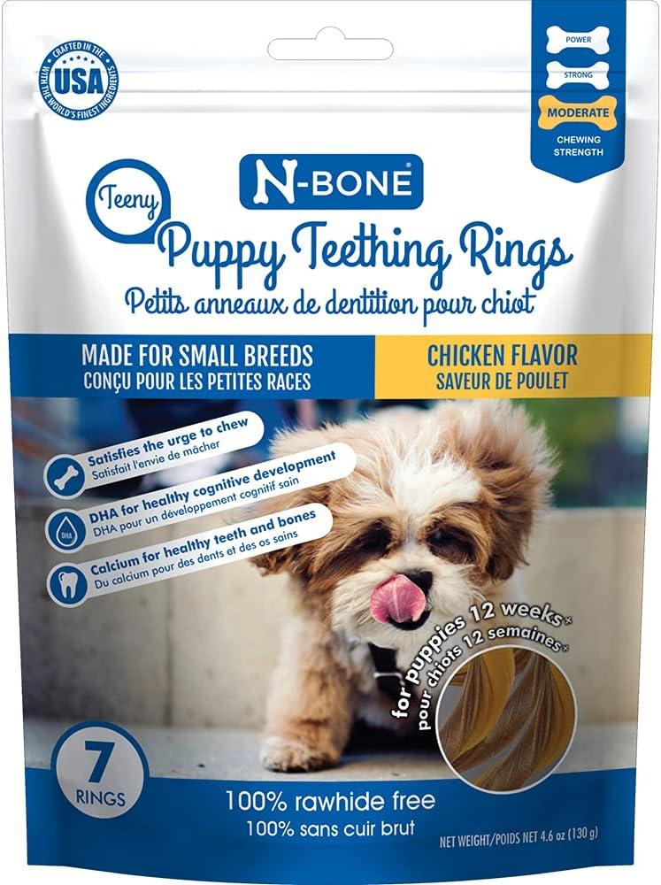 2 x N-Bone Teeny Puppy Teething Rings, Chicken Flavor, Natural Puppy Teething Chews & Treats, 7 Rings (4.6 oz), For Small & Toy Breed Puppies (EXP 10/28/27)