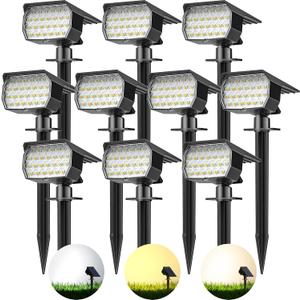 NACINIC 3 Colors Solar Lights Outdoor Waterproof IP65 Outdoor Spot Lights for Yard 52 LEDs 600LM Solar Powered Landscape Spotlights Solar Security Wall Lights for Garden Pathway Outside- 10 Pack
