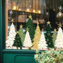 Whaline 9 Sheets Christmas Window Clings Window Decals White Green Gold Xmas Tree Snowflake Reusable Anti-Collision Windows Decor for Winter Home Glass Mirror Decor