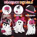 2 x 5 Pcs Pink Black Halloween Table Decor, 5 Styles Cute Wooden Ghosts and Bows Halloween Decorations Indoor, Funny Ghost Tabletop Centerpieces Tiered Tray Decor Signs for Home Office Room