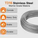 RECTOO 1/16 Stainless Steel Cable 100ft, Marine Grade 316 7x7 Rope Kit, Includes 10 M2 Thimbles and 20 M2 Sleeves for String Light Hanging, Picture Wire and Garden Trellis