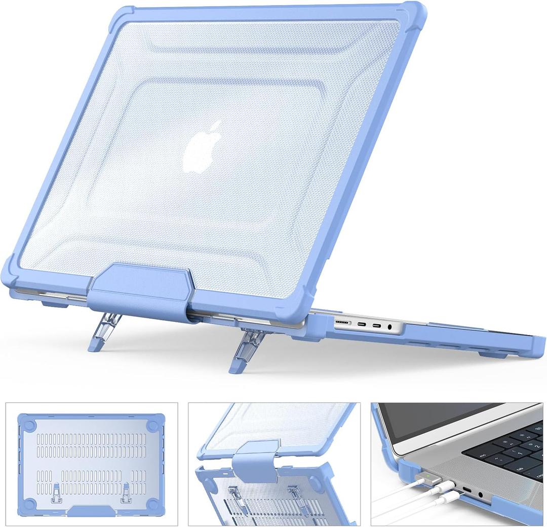 HXCASEAC Case Compatible with MacBook Pro 16 inch 2025 2024 2023 2022 2021, Anti-Scratching Protective Hard Cover with Foldable Stand M4 M3 M2 M1 (A3186 A3403 A2991 A2780 A2485) - Sky Blue