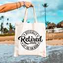 GXVUIS Canvas Tote Bag for Women Reusable Shoulder Shopping Bags Funny Retirement Gift Officially Retired Let The Fun Begin (White)