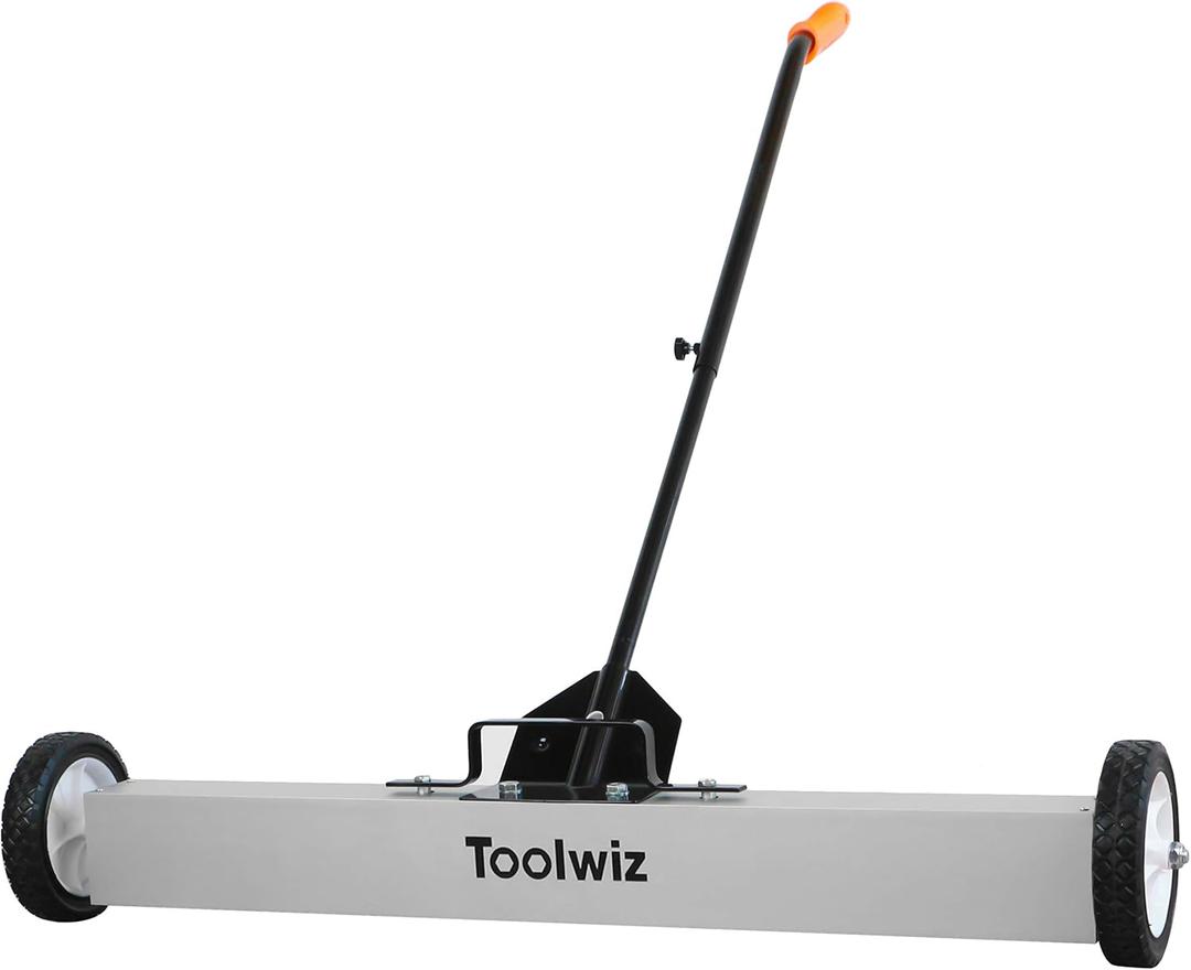 Toolwiz 36'' Magnetic Sweeper with Wheels, 50 Lbs Capacity Rolling Magnetic Floor Sweeper with Release Handle Industrial Magnets Heavy Duty Metal Pick Up 18/24/36 Inches
