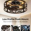 Caged Ceiling Fan with Light and Remote, 20" Low Profile Flush Mount Ceiling Fans with Light, 6 Speed, Timing, Reversible DC Motor, Small Farmhouse Fan Lights for Bedroon Kitchen Living Dining Room