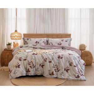 SLEEPBELLA Comforter King Size, 600 Thread Count Cotton Burgundy Botanical with Grey Floral Pattern Pink Reversible Comforter Set,Down Alternative Bedding Set 3Pcs(King, Burgundy Botanical)