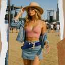 Chunky Western Belts for Woman, Boho Leather Belt with Big Buckle, Cowgirl Hip Fashion Accessory for Dresses (Blue)  L: Fit Waist Size 35"-40"