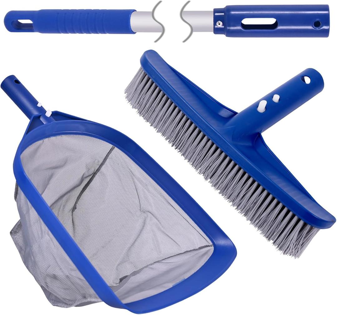 POOLAZA Pool Skimmer Net & Pool Brush Head with 50'' Aluminum Pool Pole
