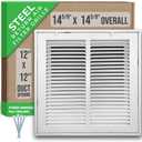 Fits 12x12 Duct Opening | Steel Return Air Filter Grille by Handua [Fixed Hinged] for 1-inch Filters | Vent Cover Grill for Sidewall and Ceiling | White | Outer Dimensions: 14 5/8"W X 14 5/8"H
