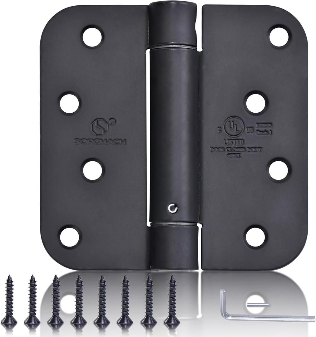 3 Pieces Self Closing Door Hinges 4 inch Matte Black Auto Close Hinge Adjustable 4 x 4 Inch Spring Hinges 5/8" Radius Corner Commercial Door Closer Hinge