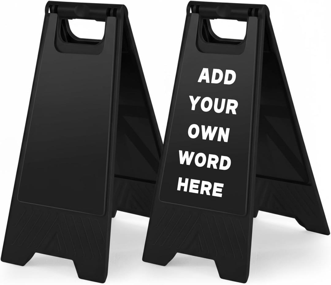 2 Pack 24" Height Blank Floor Sign Black A-frame Foldable Caution Sign Stick/Write-On Double Sided Safety Warning for Pool Restaurant Restroom Office (24 x 11. 6 Inch)