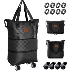 Travel Duffle Bag with Wheels, 28-58L Expandable & Foldable Duffel Bag - Lightweight, Durable, Carry-On Luggage for Gym, Camping, Business Trip - Ideal Gift for Men & Women (Black)