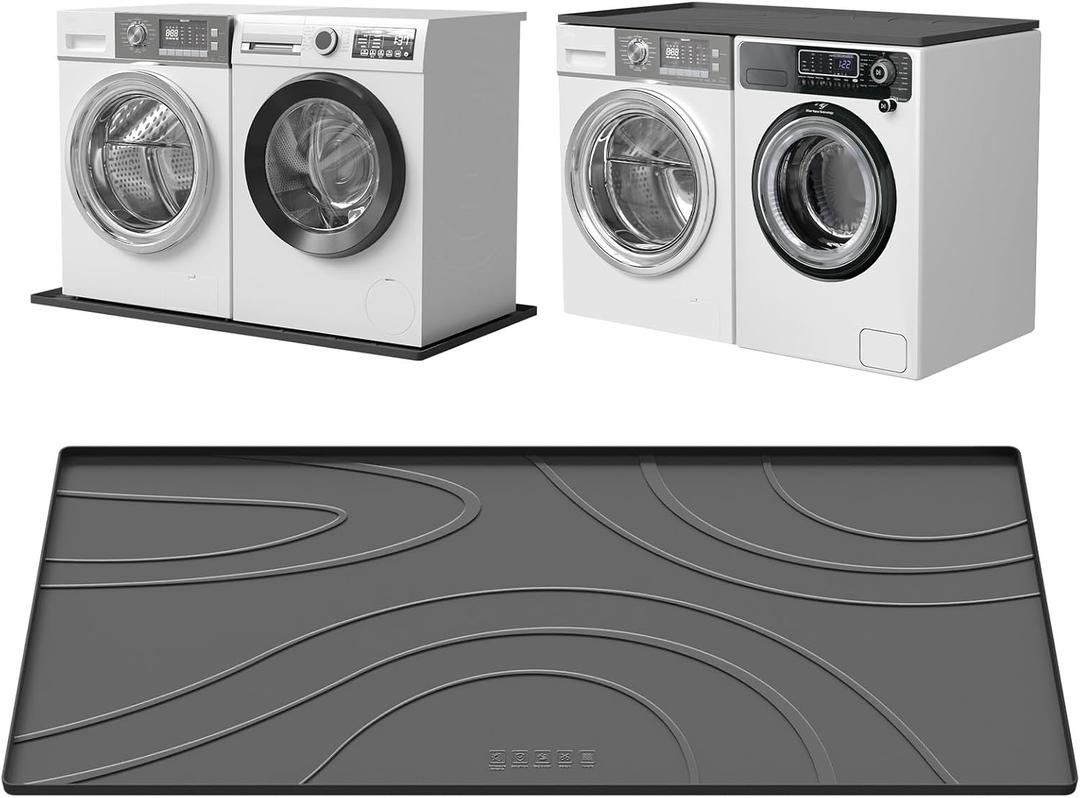 Washing Machine Drain Pan Silicone mat,Large 53.5" X 26.8" Non-Slip Waterproof Washer Drip Tray,Raised Edge Drip Mat for Under Dryer or Washer, Anti-Vibration,Floor Leak Protector for Laundry Room