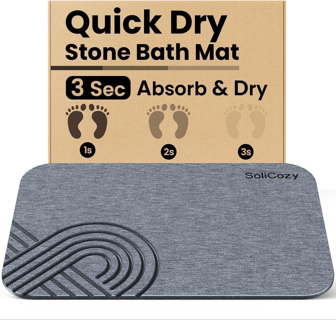 Stone Bath Mat - Diatomaceous Earth Quick Dry Bath Mat, Super Absorbent Non-Slip Shower Mat for Bathroom, Kitchen, Pool - Natural Diatomite Bathtub Mat (Grey, 16x24in)