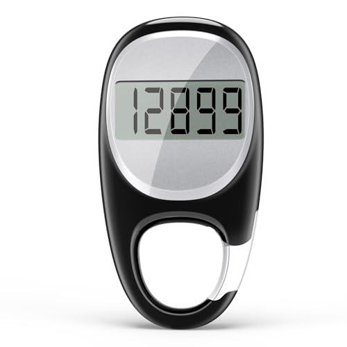 Simple Pedometer for Walking, Accurate Step Tracker with Carabiner, 3D Step Counter for Men Women Seniors - Black