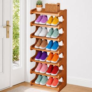 7-Tier Vertical Bamboo Shoe Rack - for Closet, Entryway, Small Space, 20 Inch Wide