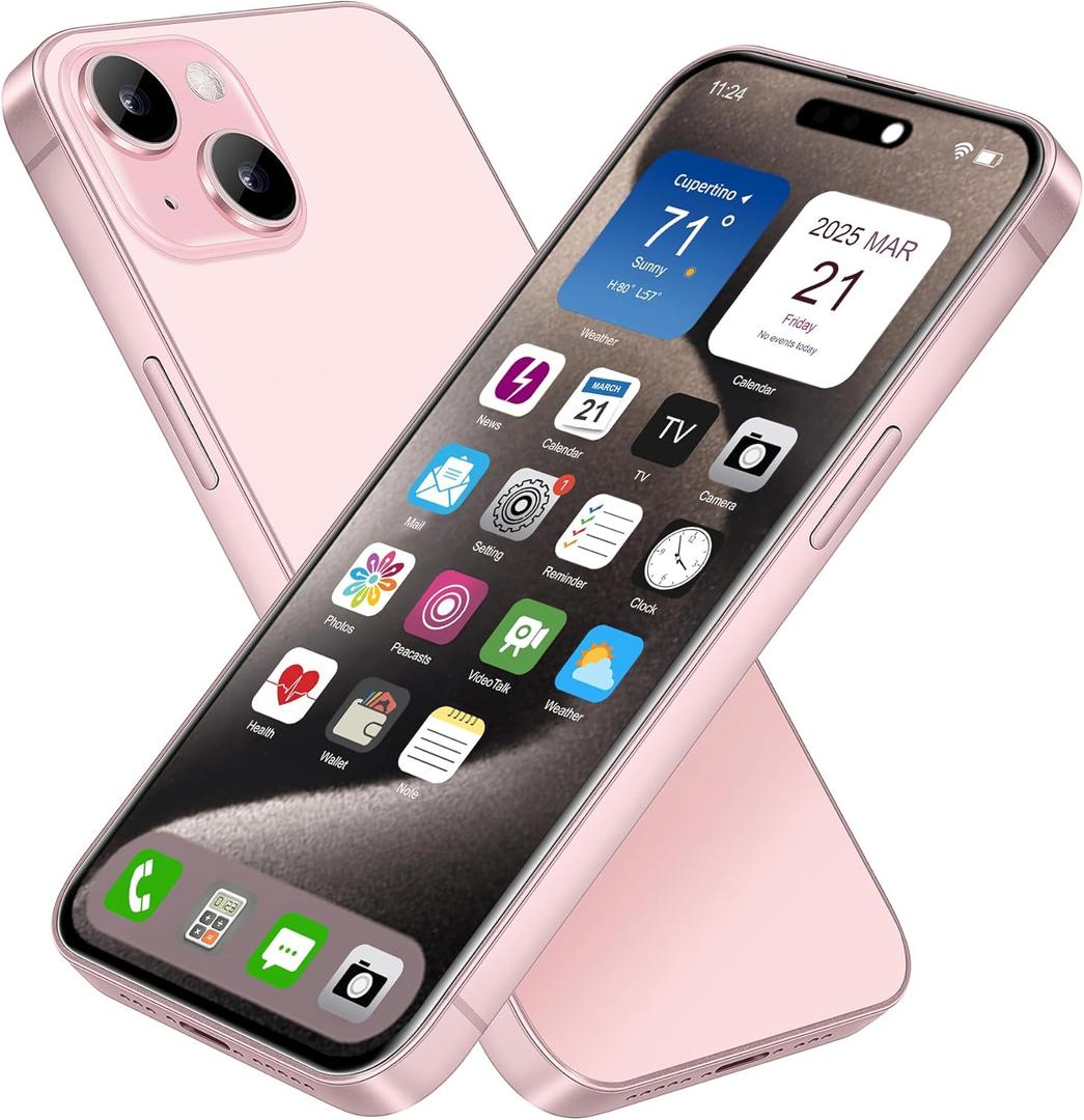 Dummy Fake Phone Model, Looks Like The Real Phone Dummy Compatible with Phone 15, Prank Stuff Decoy Pear Non-Working Toy Phone 15 for Kids Pink (Rainbow Front)