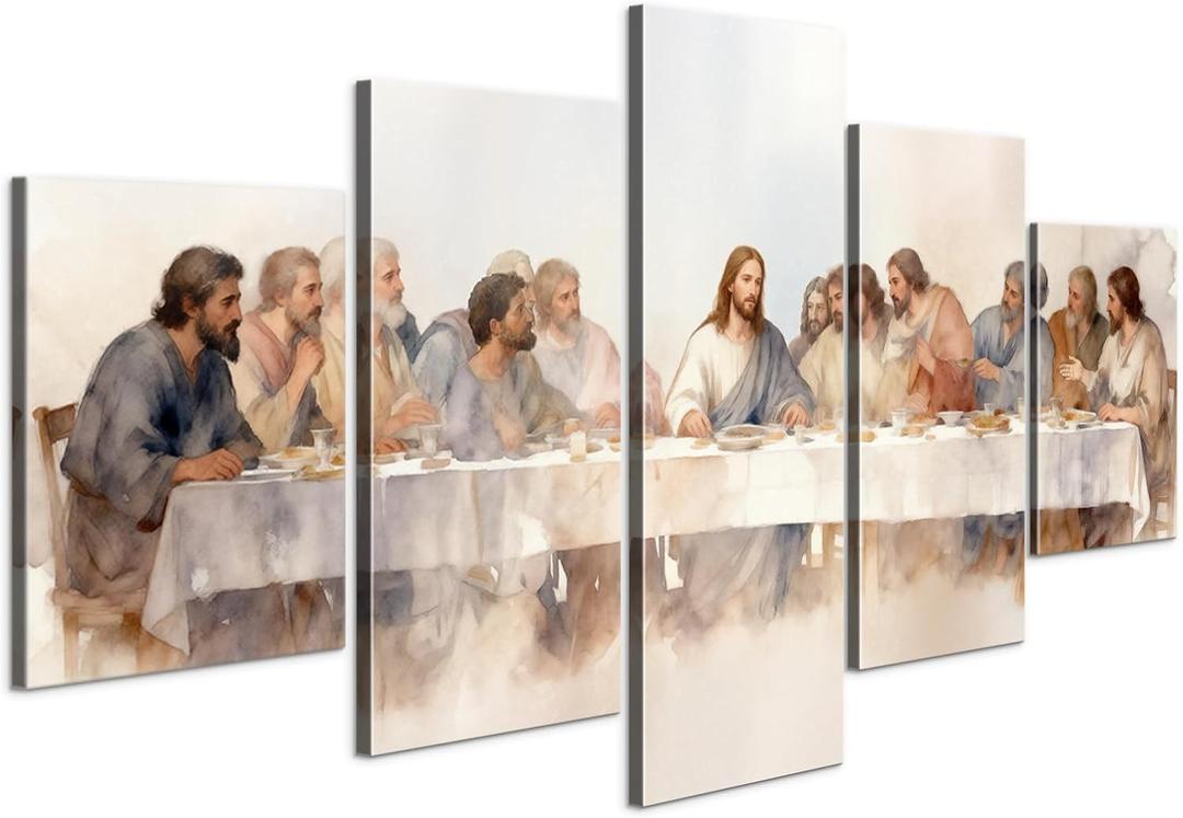 5 Pieces the Last Supper Wall Art Framed Canvas Religious, 50" x 24"