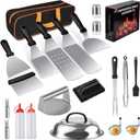 22PCS Griddle Accessories for Blackstone, Flat Top Grill Accessories for Camp Chef, Griddle Spatula Set with Metal Spatula, Enlarged Spatulas, Basting Cover, Scraper for Outdoor Barbecue