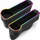 2 Pack Car Gap Filler Organizer with Charger Upgrade LED Seat Gap Organizer Box with Cup Holder Card Slot Larger Storage Space Reducing Item Loss