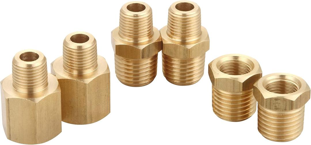 Brass Bushing Nipple, Reducing Nipple, Reducer Adapter, 1/4 Inch NPT x 3/8 Inch NPT Pipe Fitting, 6 Piece