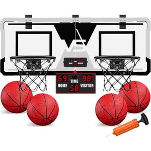 2 Player Basketball Game, Dual Shot Over The Door Mini Basketball Hoop Indoor with Scoreboard, Basketball Toy Gifts for Kids Boys Girls Adults, Suit for Bedroom/Office/Outdoor/Pool, Black