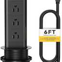 Kungfuking Pop Up Outlet for Countertop, Socket with 3 AC Outlets & 2 PD 20W USB-C & 1 USB-APorts, Pull Power Kitchen Conference Office, 3-3/8 Inch(85MM) Hole Grommet Strip, Dark Black