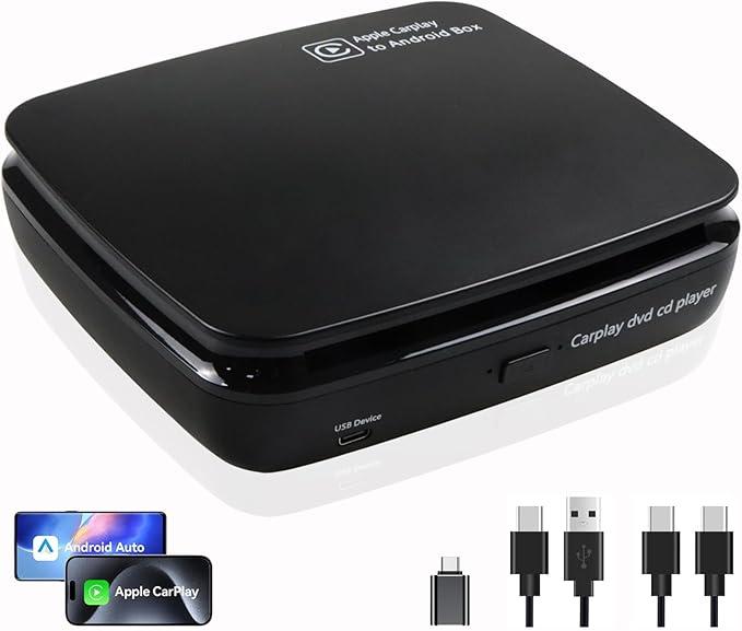 ASENCH USB External Car DVD/CD Player, Built-in Wireless CarPlay/Android Auto Adapter, Portable, Plug and Play ASENCH USB External Car DVD/CD Player, Built-in Wireless CarPlay/Android Auto Adapter, Portable, Plug and Play