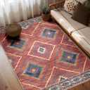 Area Rug 5x7 Rug Machine Washable Non-Slip Low Pile Print Pattern Western Rug for Living Room Bedroom Entryway Tribal Series -Red/Orange