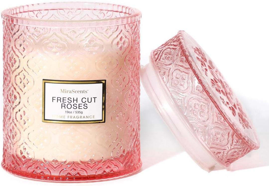 Rose Scented Candles, Valentine Pink Decorative Glass Candle, Valentine Candles Gifts for Women, Natural Soy Wax for Home Fragrance, 19oz