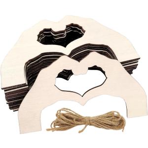 30 Pack 4 Inch Wood Hand Heart Cutouts Unfinished Wooden Hand Heart Hanging Ornaments DIY Gift Tags for Home Party Decoration