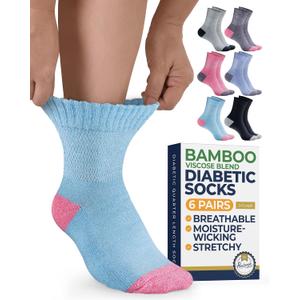 Pembrook Bamboo Viscose Diabetic Socks for Women & Men - 6 Pairs Ankle Neuropathy Socks for Swollen Feet | Heel-Toe Accents (Large) Pembrook Bamboo Viscose Diabetic Socks for Women & Men - 6 Pairs Ankle Neuropathy Socks for Swollen Feet | Heel-Toe Accents (Large)