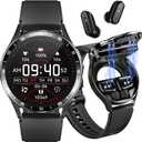 Smart Watch with Earbuds, 1.32 Inch Round Fitness Watch X10, 2 in 1 Bluetooth Watch with Step,Calories,Sleep Monitor,Heart Rate Blood Pressure Monitor for iOS & Android (Black)