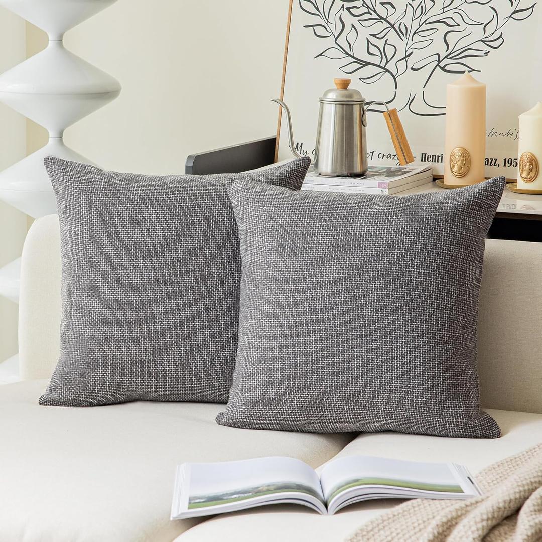 Kevin Textile Square Throw Pillow Cover, Linen Soft Cushion Covers, 24" x 24" Farmhouse Pillowcase, Home Decor Decorations for Sofa Couch, Set of 2, Dark Grey