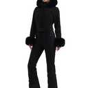 GSOU SNOW Ski Suit Women One Piece Snowsuit Slim Ski Jumpsuit Faux Fur Snowboard Waterproof Windproof Insulated Warm Hooded M