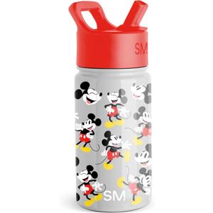 Simple Modern Kids Summit Water Bottle with Straw Lid | Disney Mickey Mouse 14oz Stainless Steel Cup Insulated Tumbler for Boys, Girls, School | Mickey Mouse Gray