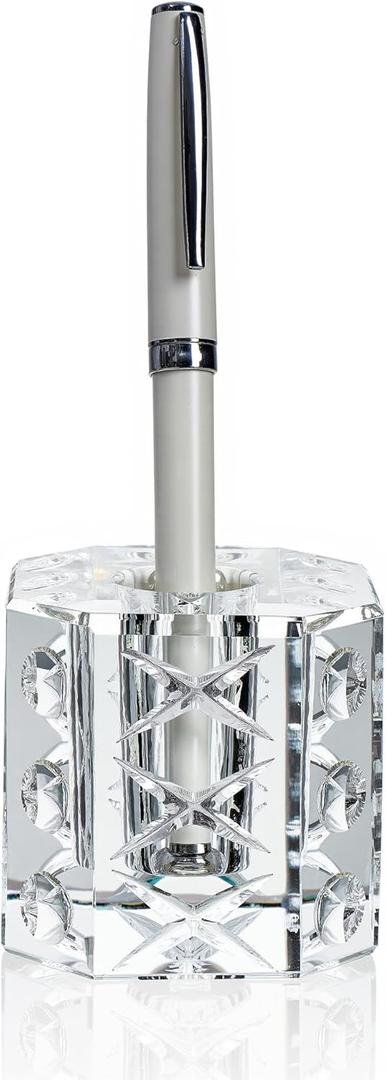 QFkris Fancy Crystal Single Pen Holder for Desk, Glass Fountain Pen Stand, 2.2" Feather Pencil Holder for Office Desktop Decoration, Gift for Man Woman Students Teachers Father Boyfriend